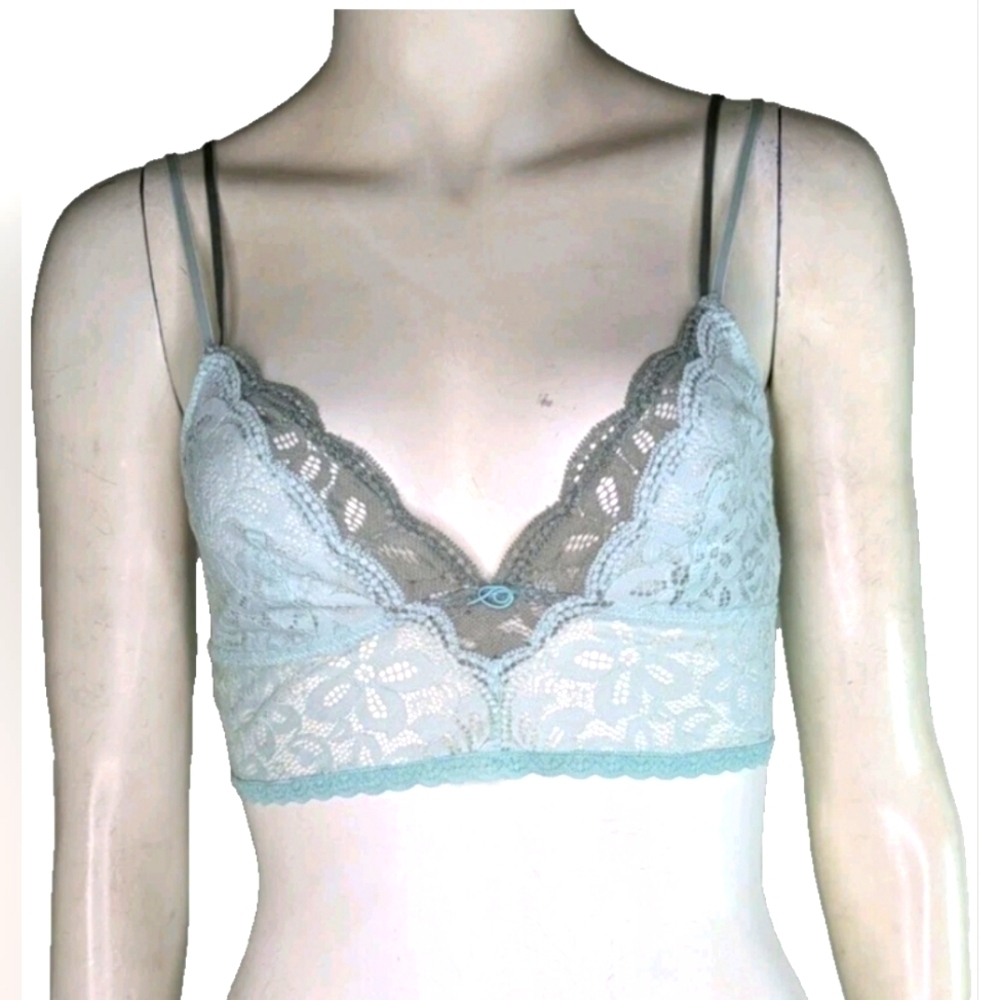 Aerie Bra Mint Lace Blue Bralette Sexy Comfortable Cute Plunge Floral Pullover S